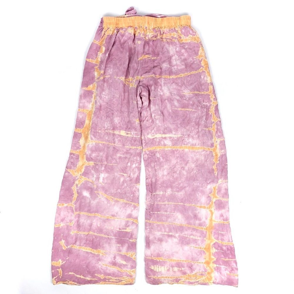 Young Fabulous and Broke Fauna Tie Front Wide Leg Pants Pink Boho Tie Dye Medium - Picture 3 of 6